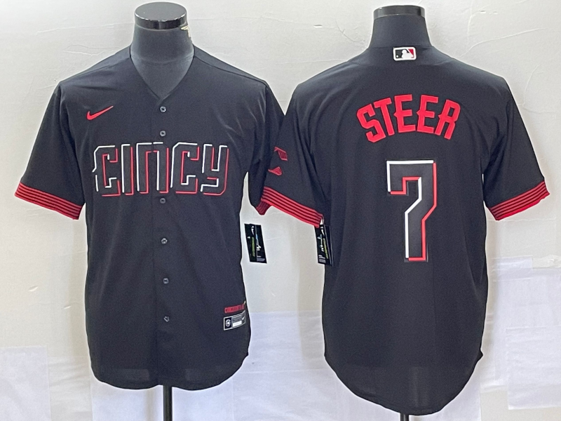 Men's Cincinnati Reds Spencer Steer #7 Black 2023 City Connect Jersey